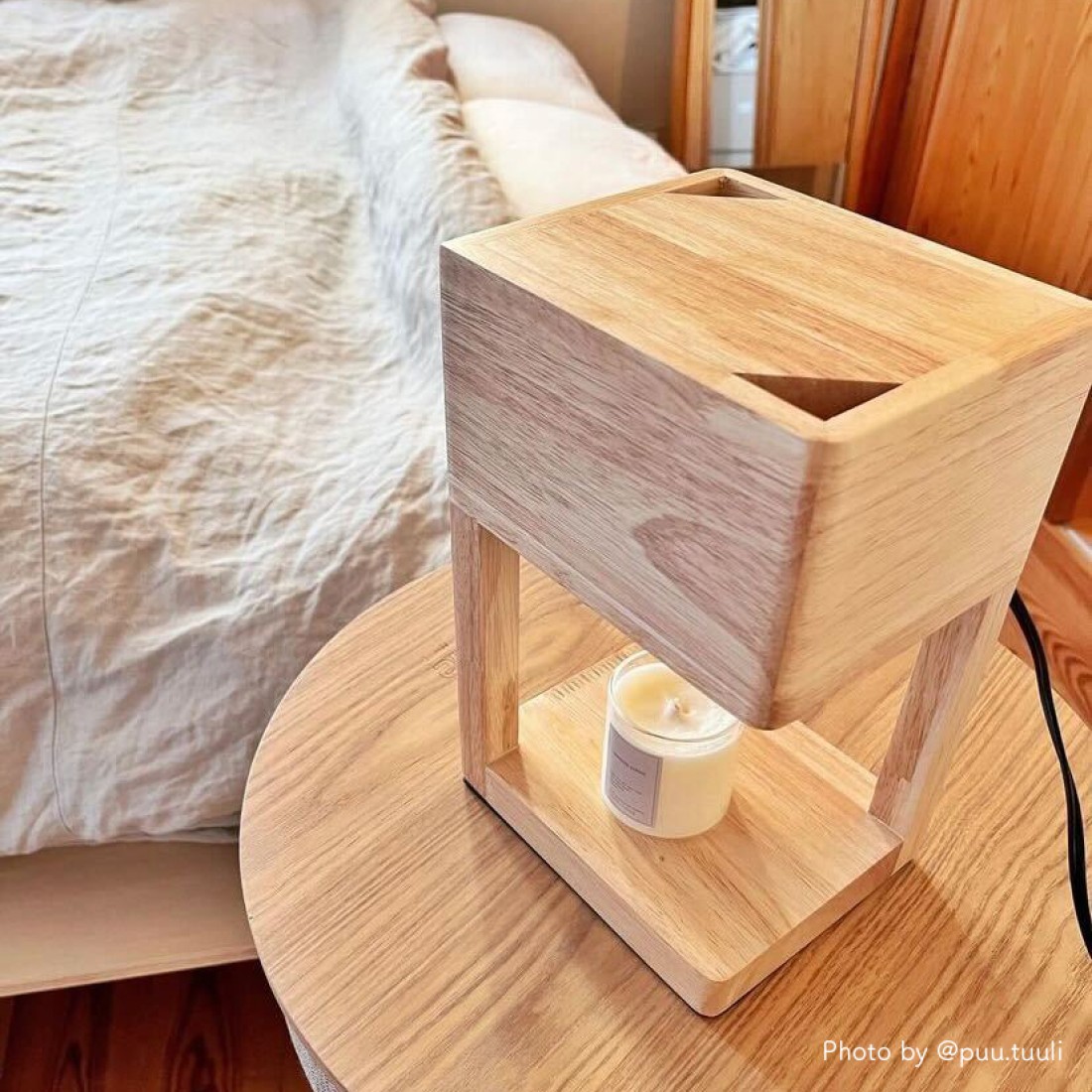 木製アロマキャンドルウォーマーランプ おしゃれなデザイン キャンドルウォーマー 木製 間接照明 電球 インテリアライト