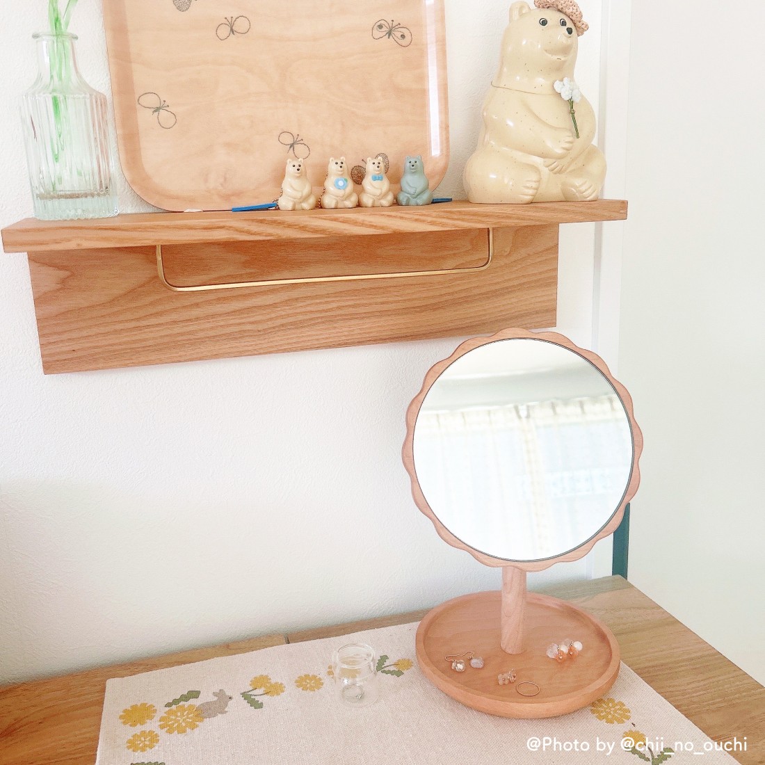 美品　木製スタンドミラー 花柄装飾 楽天市場】【LINE登録300円OFFクーポン】 卓上ミラー スタンド ミラー