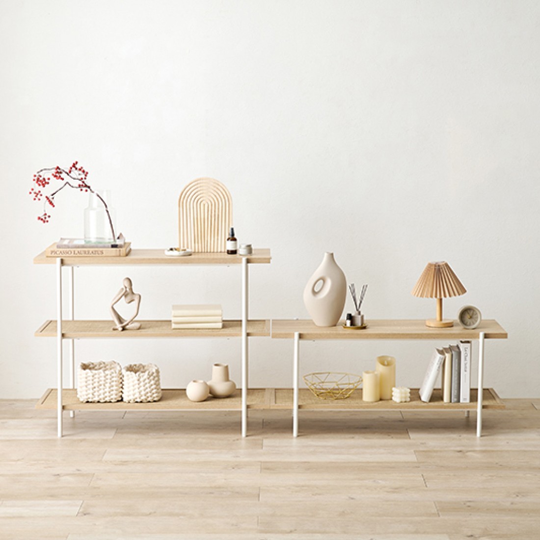 ラタン調ラック ラタン調オープンラック 3段タイプ｜Fresk（フレスク）