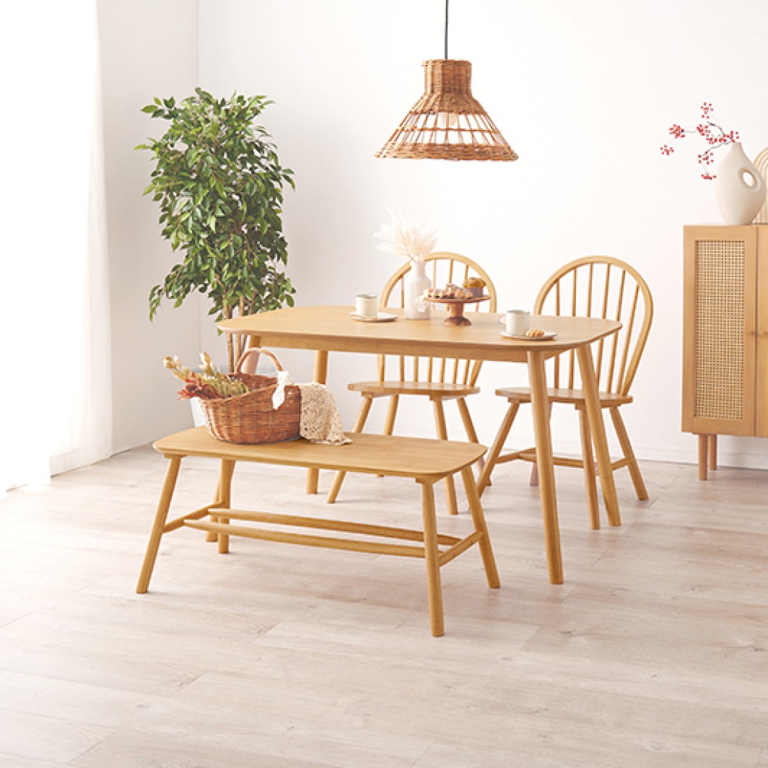 J25 無垢材使用 ベンチダイニング3点セット J25 無垢材使用 ベンチ