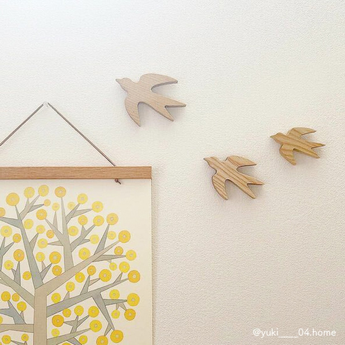 天然木ツバメのウォールステッカー マグネット・粘着剤付き