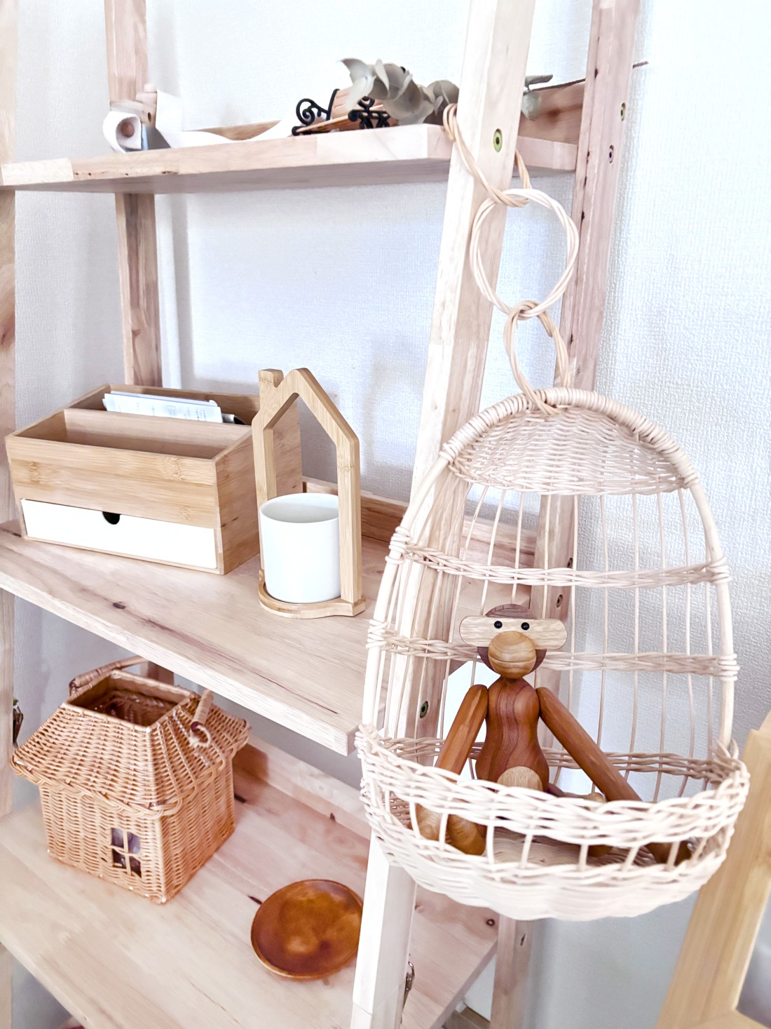 ラタン製編み込みミニチュア椅子 2個セット ラタンスツール