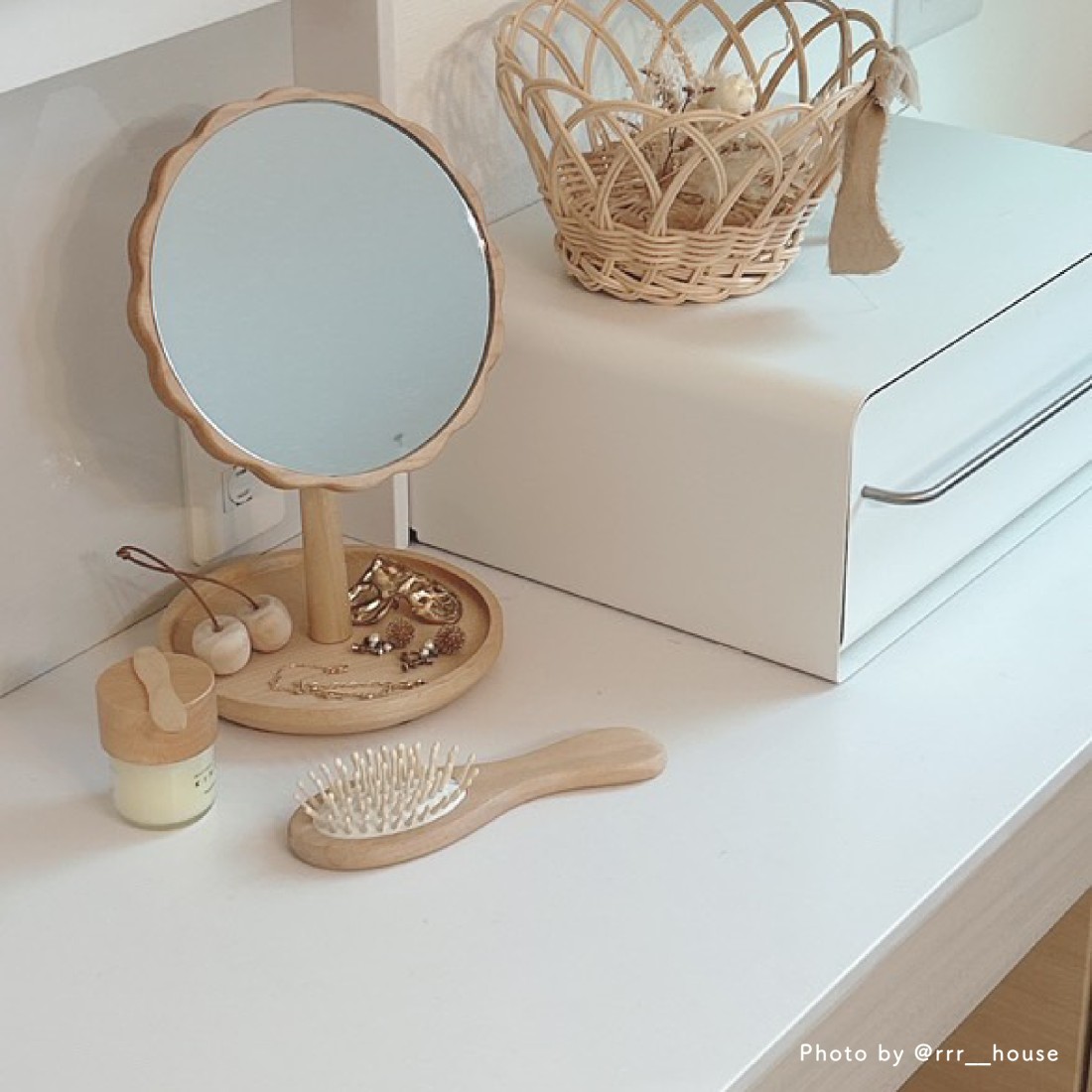 天然木お花のスタンドミラー 卓上ミラー｜Fresk（フレスク）