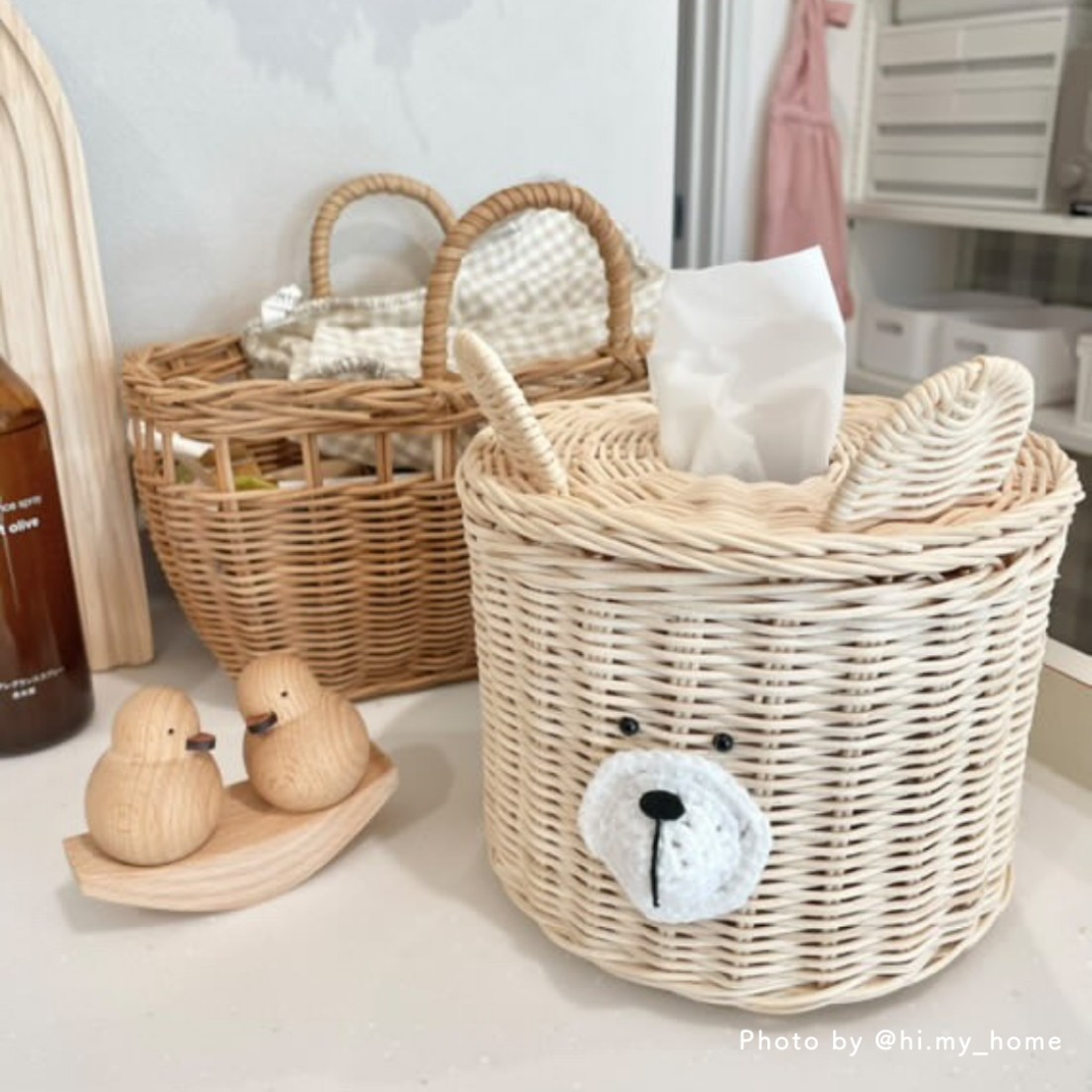 ラタン素材のくまさんティッシュケース｜Fresk（フレスク）