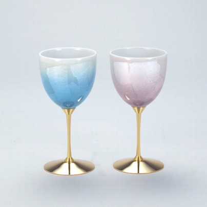 ペアワインカップ　銀彩 水色・桃色